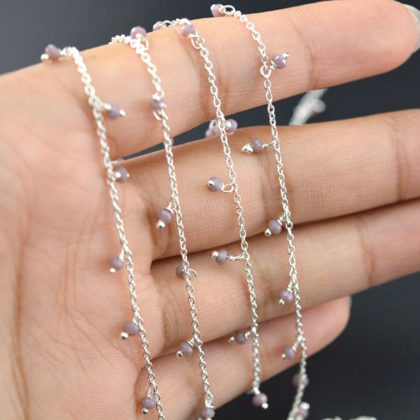 Glorious 925 Sterling Silver Gold  Rosary Chain - Lavender Chalcedony(2mm), ROS2-6080 
