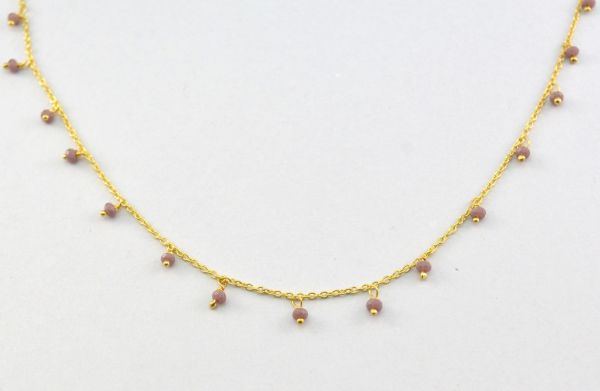 Glorious 925 Sterling Silver Gold  Rosary Chain - Lavender Chalcedony(2mm), ROS2-6080 