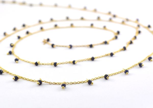 925 Sterling Silver Gold Rosary Chain in Round Shape - 2mm, Sold By foot, ROS2-6096