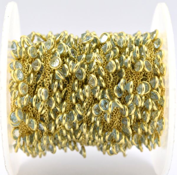 925 Sterling Silver Gold Chain With Blue Topaz in 4mm Size - ROS2-6397 