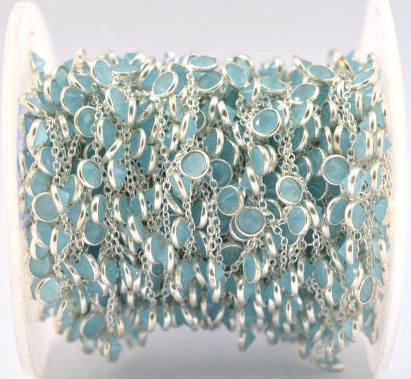 Beautiful 925 Sterling Silver Gold Chain - Sky Blue chalcedony(4mm), ROS2-6406