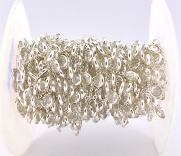 925 Sterling Silver Gold Round Shape Chain -Crystal (4mm), ROS2-6412