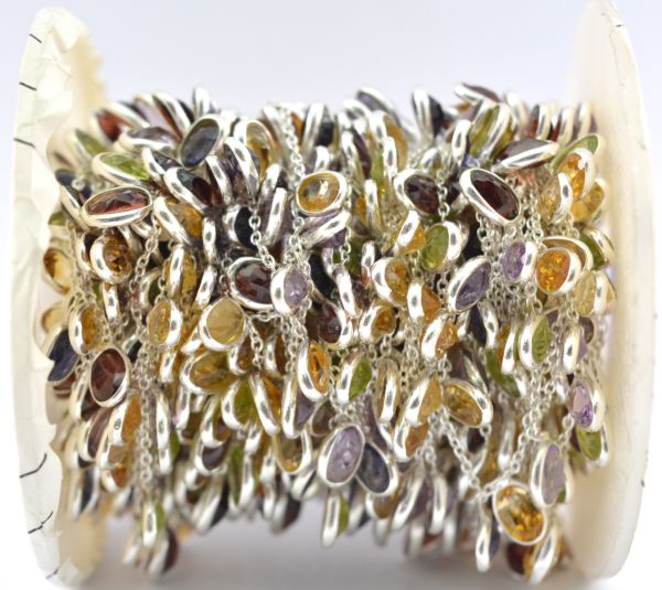 925 Sterling Silver Gold Chain With Multi-Stone in  6.00x4.00 mm - ROS2-6420  