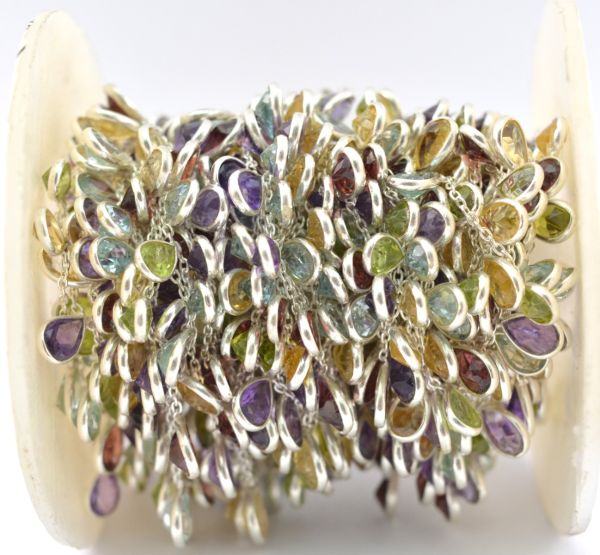Wonderful 925 Sterling Silver Gold Bezel Chain - Multi-Stone(6.00X4.00 mm), ROS2-6423