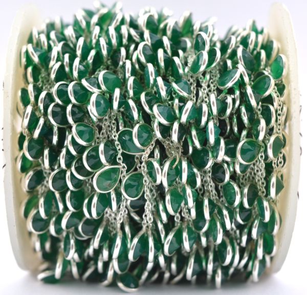  925 Sterling Silver Gold Chain With Green Onyx in 6.00x4.00mm - ROS2-6424