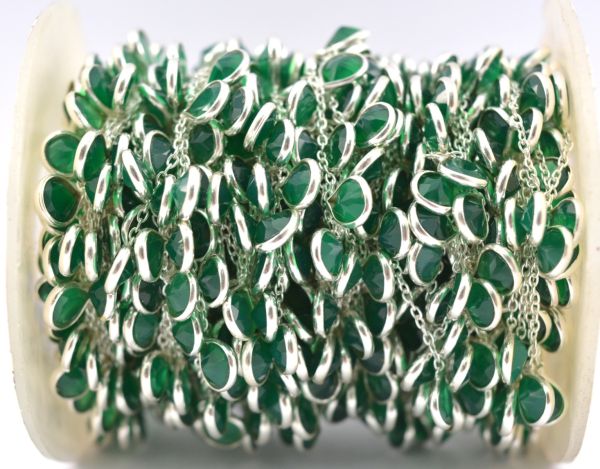925 Sterling Silver Gold Chain Sudded With Green Onyx -  6.00x4.00 mm, ROS2-6426
