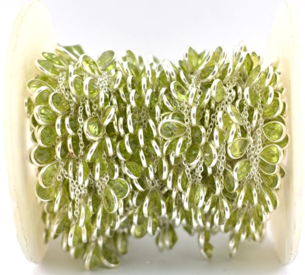 Handmade 925 Sterling Silver Gold Chain Studded With Peridot - 6.00x4.00 mm,ROS2-6430