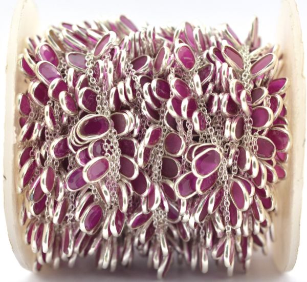 925 Sterling Silver Gold Bezel Chain With Oval Shape - Ruby(6.00X4.00 MM), ROS2-6433