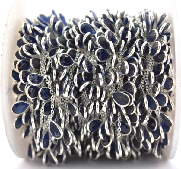  925 Sterling Silver Gold Chain in Pear Shape - Sapphire(6.00x4.00 mm),ROS2-6434 