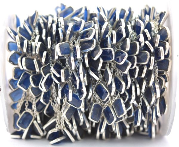 Amazing 925 Sterling Silver Gold Chain - Sapphire(6.00X4.00 MM), ROS2-6436 