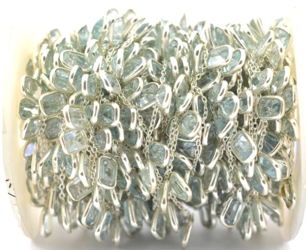  925 Sterling Silver Gold Chain - Blue Topaz(6.00x4.00 mm),ROS2-6439