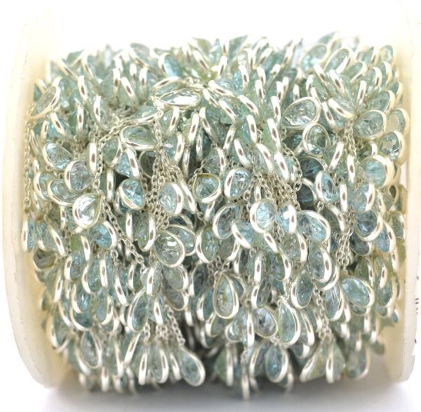 Beautiful 925 Sterling Silver Gold Chain Studded With Blue Topaz - 6.00x4.00 mm,ROS2-6440