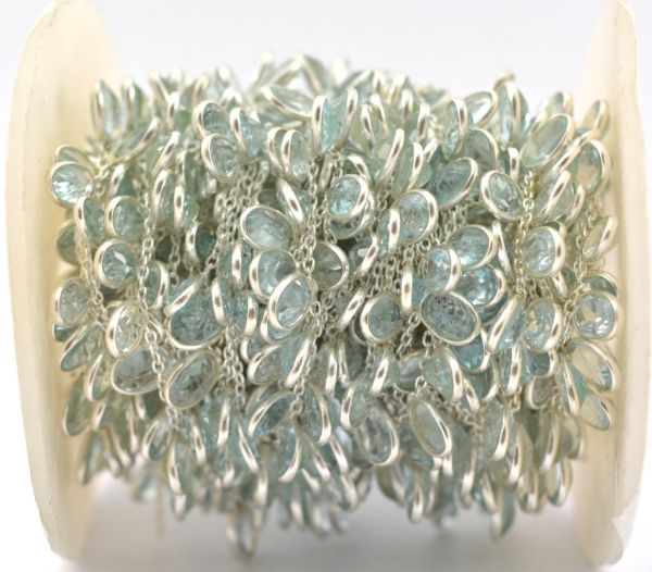 925 Sterling Silver Gold Oval Shape Chain - Blue Topaz(6.00x4.00 mm), ROS2-6441 
