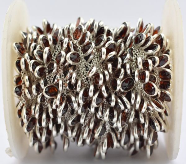 925 Sterling Silver Gold Chain in 6.00x4.00mm -Garnet , ROS2-6442 