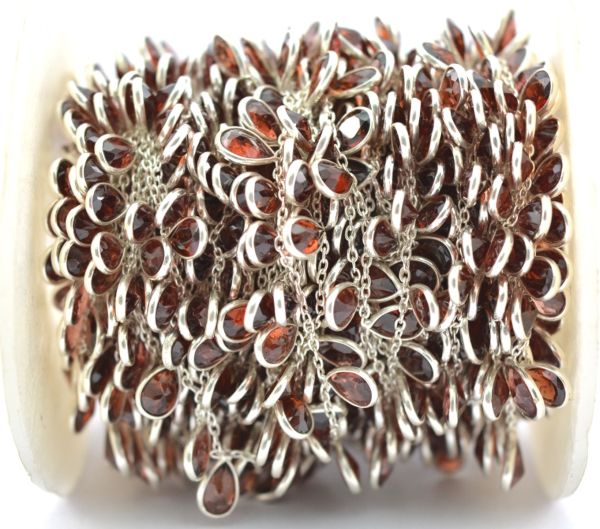 Handmade 925 Sterling Silver Gold Chain With Garnet in 6.00x4.00 mm - ROS2-6445