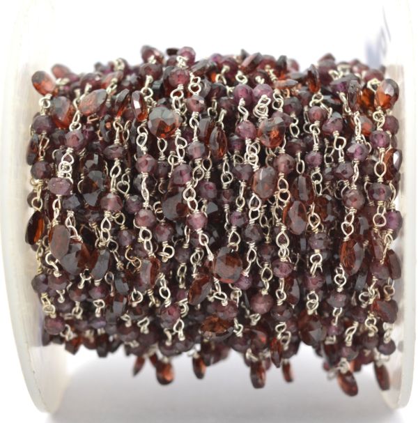   925 Sterling Silver Gold Rosary Chain - Garnet, ROS2-6446
