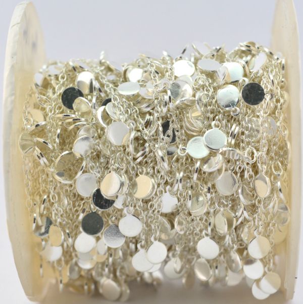  925 Sterling Silver Gold Coin Shape Tag Dangling Chain in 5mm Size - Sold By Foot, ROS2-6452 