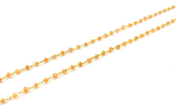  14k Solid Gold Necklace in Roundel Shape With Orange Sapphire Stone ,2MM - SGGRC-140