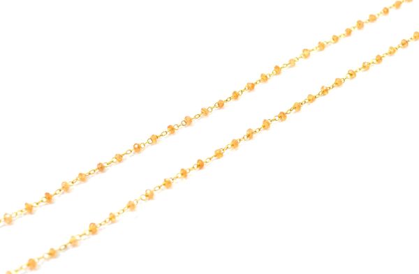  14k Solid Gold Necklace in Roundel Shape With Orange Sapphire Stone ,2MM - SGGRC-140