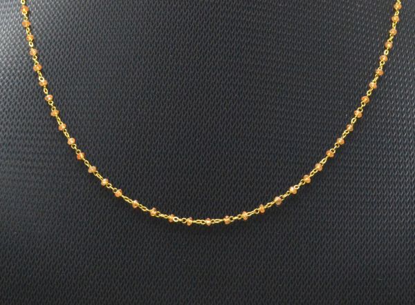  14k Solid Gold Necklace Studded With Orange Sapphire Stone - 2MM, SGGRC-187