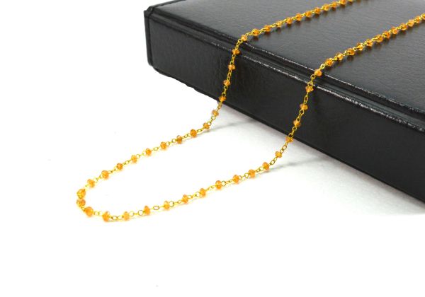 14k Solid Gold Necklace Studded With Orange Sapphire Stone - 2MM, SGGRC-187