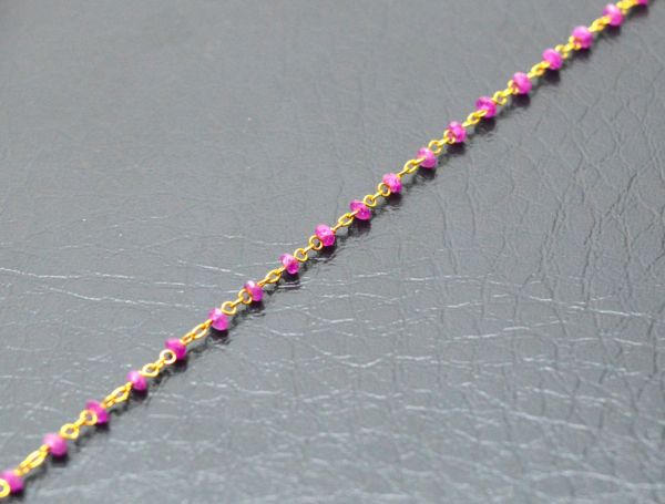  14k Solid yellow Gold Necklace Studded With Pink Sapphire Stone - SGGRC-218