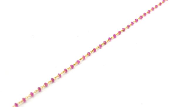  14k Solid yellow Gold Necklace Studded With Pink Sapphire Stone - SGGRC-218
