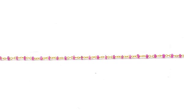  14k Solid yellow Gold Necklace Studded With Pink Sapphire Stone - SGGRC-218