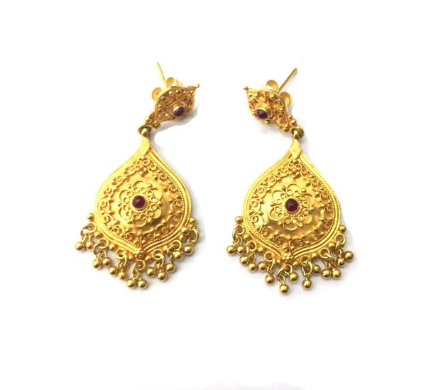  18K Solid Yellow Gold Drop Shape Earring  With  Ruby Stone Studded, SGTAN-1129, Sold By 1 Pcs.