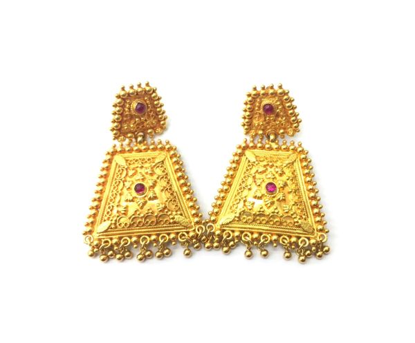  18K Solid Yellow Earring (Fancy Shape) With  Ruby Stone Studded, SGTAN-1130, Sold By 1 Pcs.