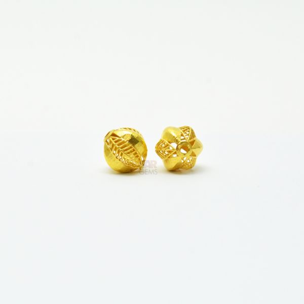 18K Solid Yellow Gold Round Ball Shape Textured Finished 10,50X5,90mm Bead, SGTAN-0067, Sold By 1 Pcs.