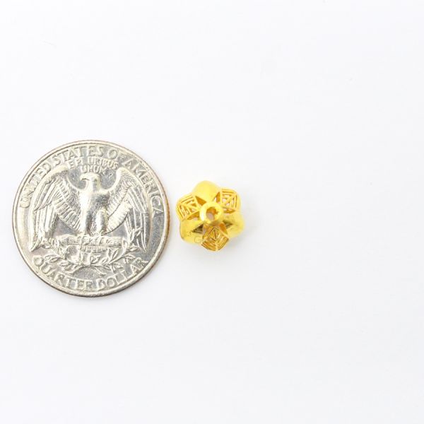 18K Solid Yellow Gold Round Ball Shape Textured Finished 10,50X5,90mm Bead, SGTAN-0067, Sold By 1 Pcs.