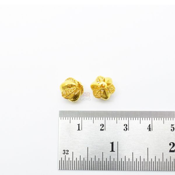 18K Solid Yellow Gold Round Ball Shape Textured Finished 10,50X5,90mm Bead, SGTAN-0067, Sold By 1 Pcs.