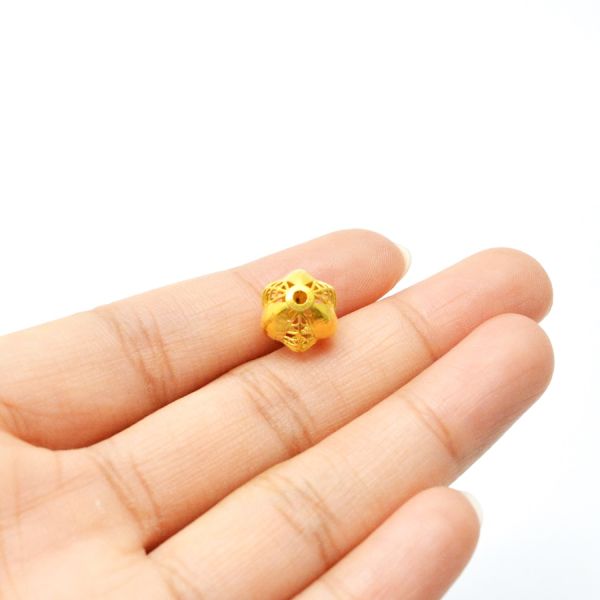 18K Solid Yellow Gold Round Ball Shape Textured Finished 10,50X5,90mm Bead, SGTAN-0067, Sold By 1 Pcs.