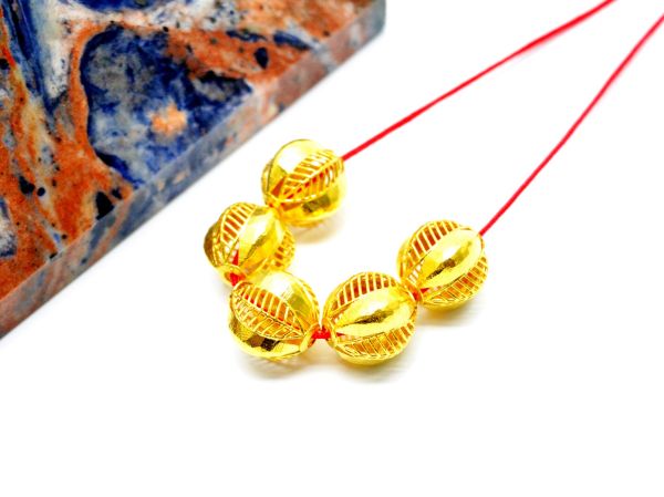 18K Solid Yellow Gold Round Ball Shape Textured Finished 10,50X5,90mm Bead, SGTAN-0067, Sold By 1 Pcs.
