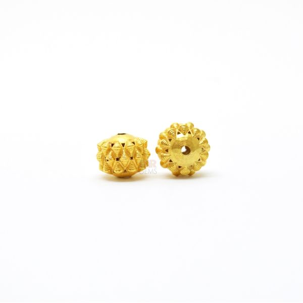 18K Solid Yellow Gold Roundel Shape Textured Finished 11X8,50mm Bead, SGTAN-0091, Sold By 1 Pcs.