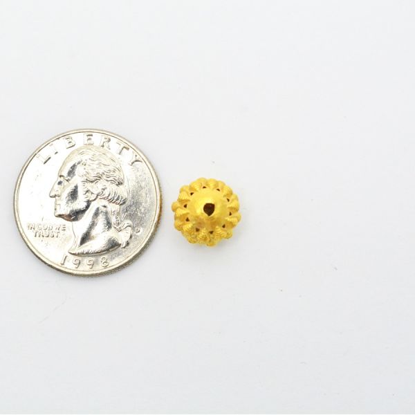 18K Solid Yellow Gold Roundel Shape Textured Finished 11X8,50mm Bead, SGTAN-0091, Sold By 1 Pcs.