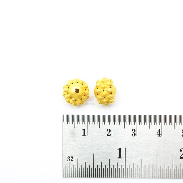 18K Solid Yellow Gold Roundel Shape Textured Finished 11X8,50mm Bead, SGTAN-0091, Sold By 1 Pcs.