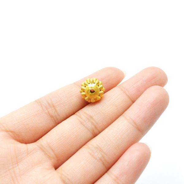 18K Solid Yellow Gold Roundel Shape Textured Finished 11X8,50mm Bead, SGTAN-0091, Sold By 1 Pcs.