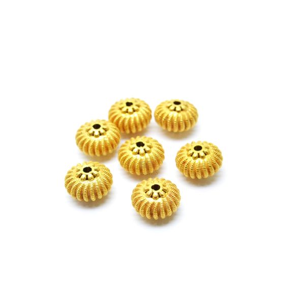 18K Solid Yellow Gold Roundel Shape Textured Finished 10X6,5mm Bead, SGTAN-0106, Sold By 1 Pcs.