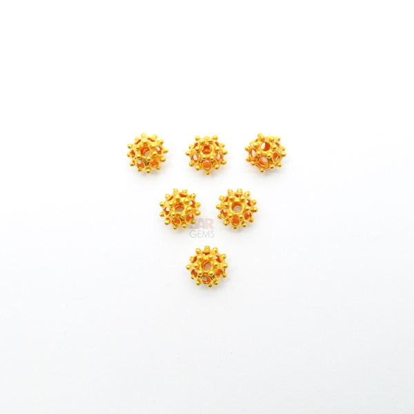 18K Solid Yellow Gold Fancy Roundel  Shape  Textured Finishing  7,5X8 mm Bead, SGTAN-0132, Sold By 1 Pcs.
