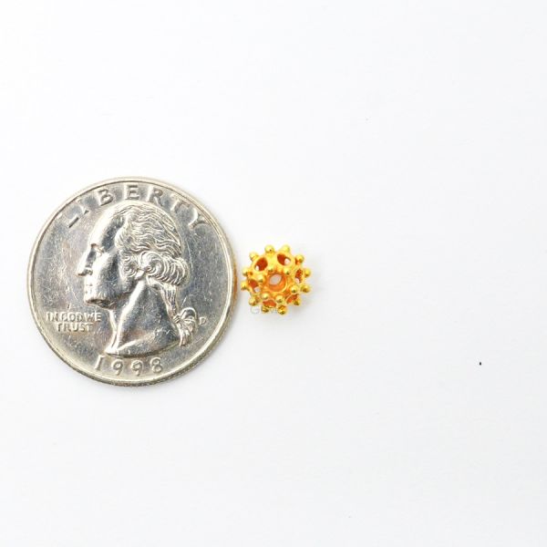 18K Solid Yellow Gold Fancy Roundel  Shape  Textured Finishing  7,5X8 mm Bead, SGTAN-0132, Sold By 1 Pcs.