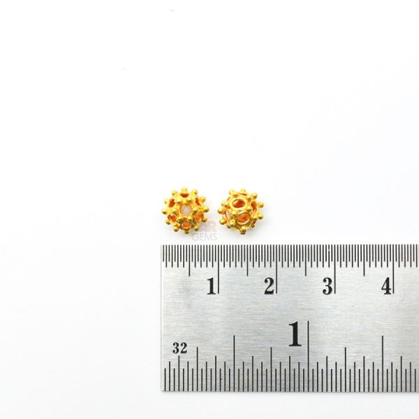 18K Solid Yellow Gold Fancy Roundel  Shape  Textured Finishing  7,5X8 mm Bead, SGTAN-0132, Sold By 1 Pcs.