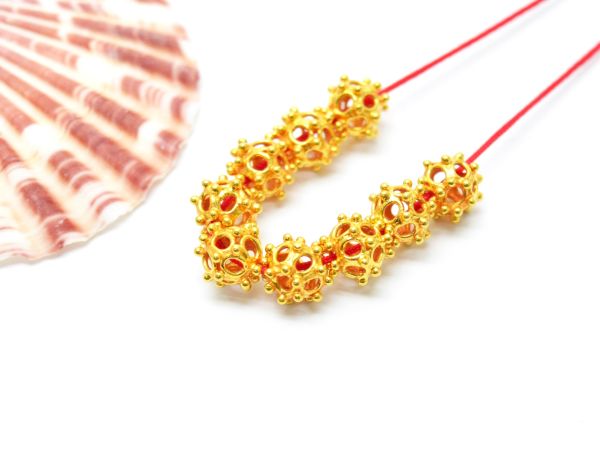 18K Solid Yellow Gold Fancy Roundel  Shape  Textured Finishing  7,5X8 mm Bead, SGTAN-0132, Sold By 1 Pcs.