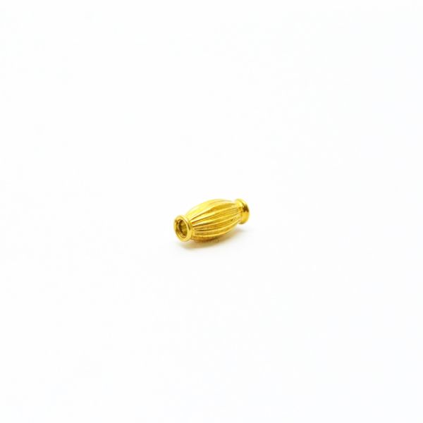 18K Solid Yellow Gold Rice Drum Shape Plain Lining Finishing 9X5mm Bead, SGTAN-0287, Sold By 1 Pcs.