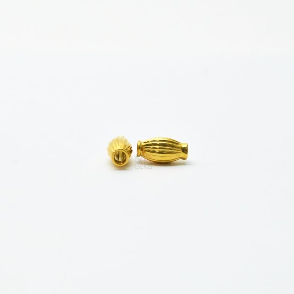 18K Solid Yellow Gold Rice Drum Shape Plain Lining Finishing 9X5mm Bead, SGTAN-0287, Sold By 1 Pcs.