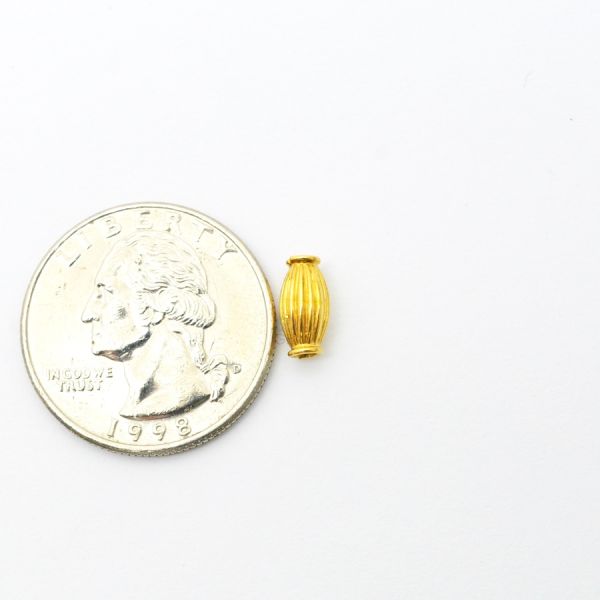18K Solid Yellow Gold Rice Drum Shape Plain Lining Finishing 9X5mm Bead, SGTAN-0287, Sold By 1 Pcs.