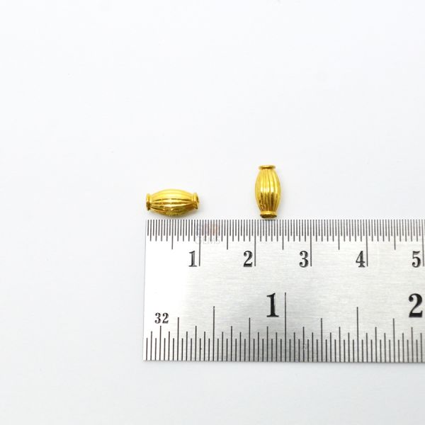 18K Solid Yellow Gold Rice Drum Shape Plain Lining Finishing 9X5mm Bead, SGTAN-0287, Sold By 1 Pcs.