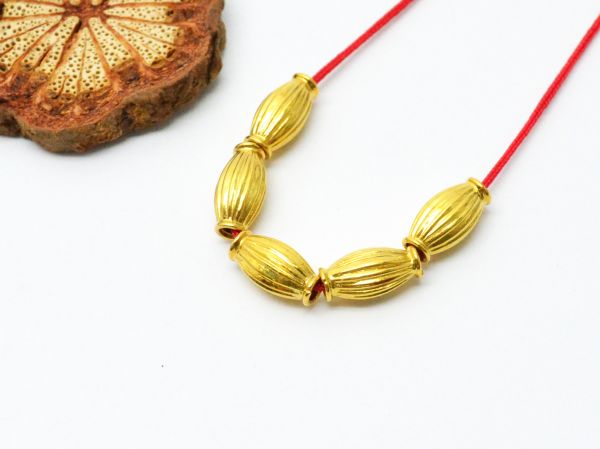 18K Solid Yellow Gold Rice Drum Shape Plain Lining Finishing 9X5mm Bead, SGTAN-0287, Sold By 1 Pcs.