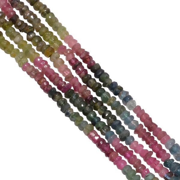 Tourmaline Multi Color Stone Beads in 3.5-4mm Size-Roundel Shape